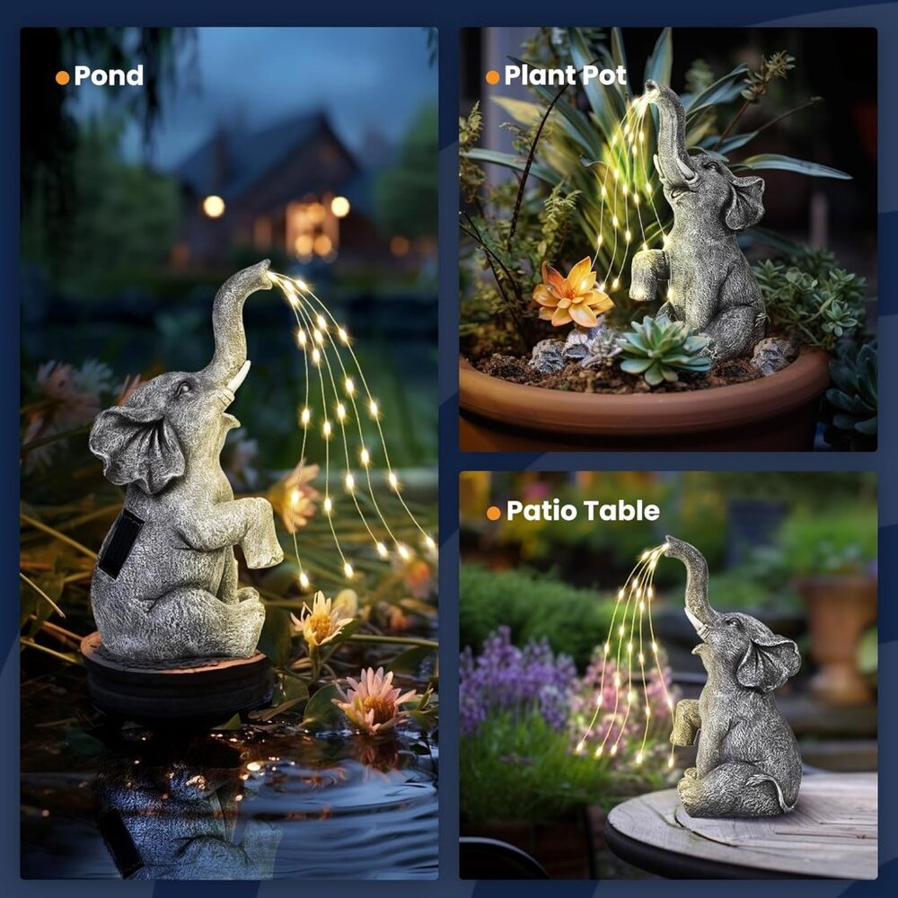 Elephant Statue Solar Garden Decor, Birthday Gifts For Women, Gifts For Mom Gran View 4